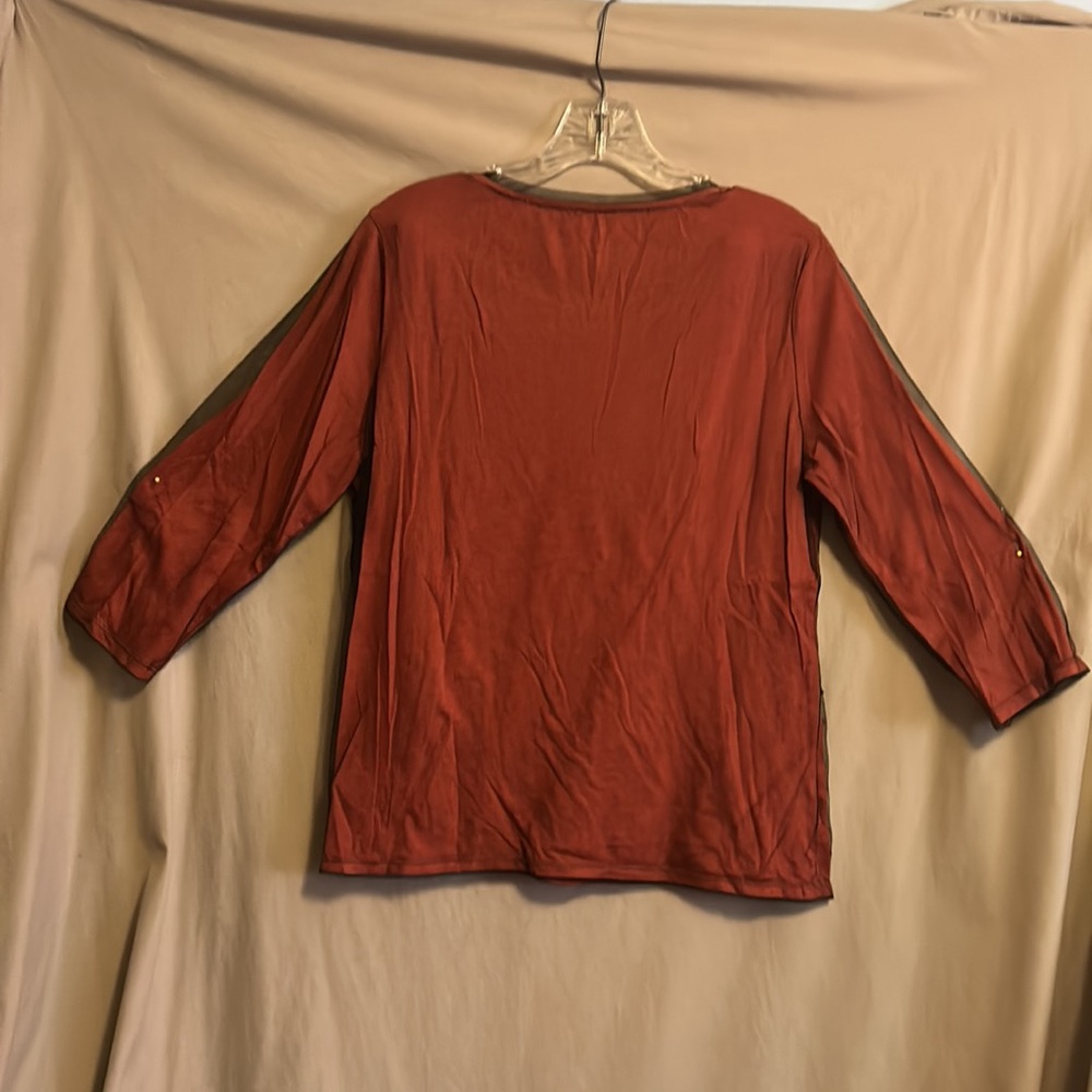 Coldwater Creek black/rust mesh/metallic sequin top size medium boho look - Picture 6 of 7